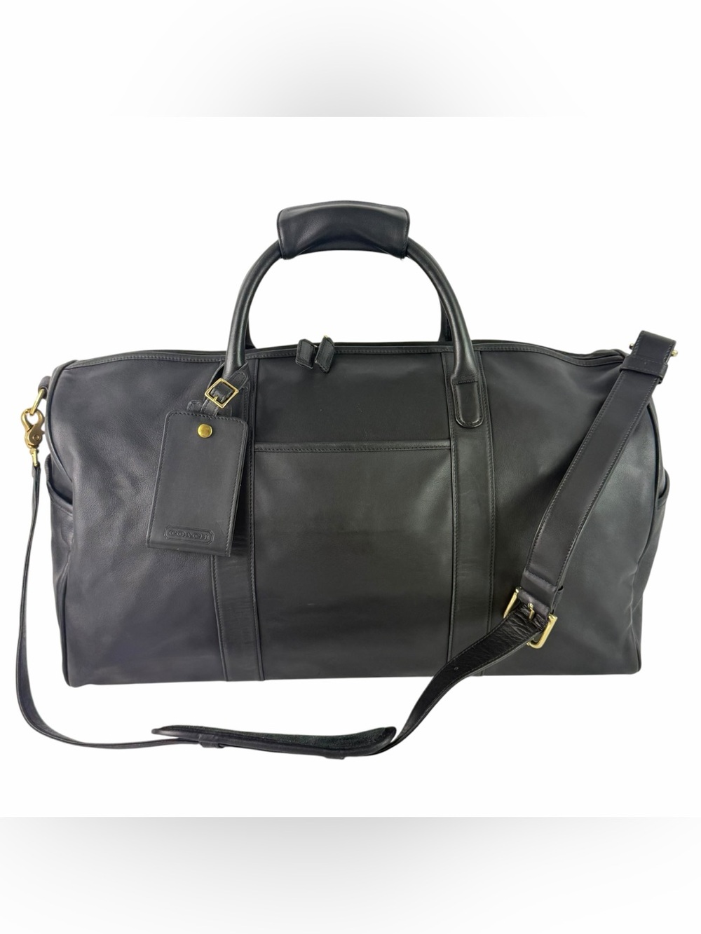COACH 0596 Black Leather Boston Duffle Weekender Travel Bag